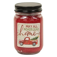 Hollyberry Jar Candle w Red Truck 12oz - All Roads Lead Home - The Fox Decor