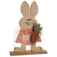 Rustic Wood Standing Girl Bunny w Carrot on Base - The Fox Decor