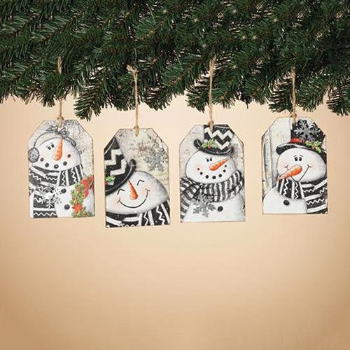 Wood Snowman Tag Ornament 4 Asstd - The Fox Decor