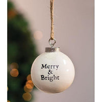 White Ceramic Ornament Merry and Bright - The Fox Decor