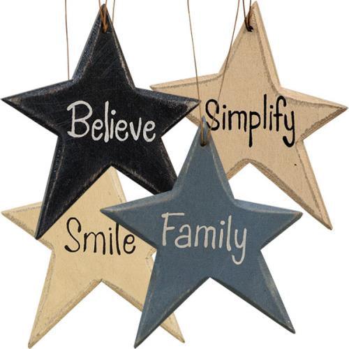 4 Set Vintage Star Word Ornaments - The Fox Decor