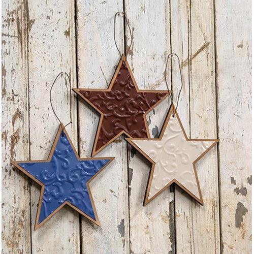 Embossed Patriotic Star Ornament 3 Asstd - The Fox Decor