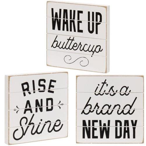 Good Morning Shiplap Block Sign 3 Asstd - The Fox Decor