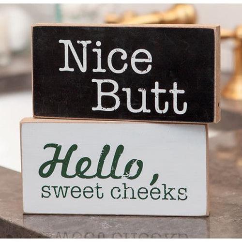 Toilet Wood Block Sign 2 Asstd - The Fox Decor