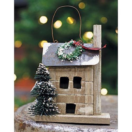 Primitive Town Snowy Cabin Ornament - The Fox Decor