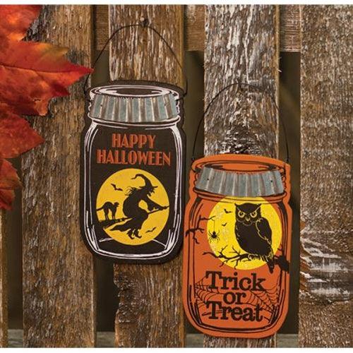 Happy Halloween Jar Ornament 2 Asstd - The Fox Decor