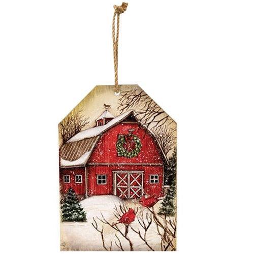 Winter Barn Scene Wooden Tag Ornament - The Fox Decor