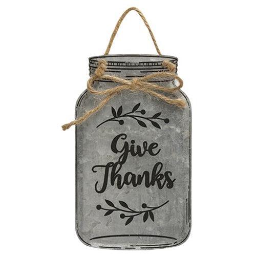 Give Thanks Metal Mason Jar Ornament - The Fox Decor