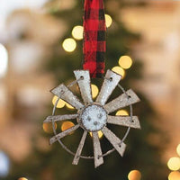 Glittered Windmill Ornament w Buffalo Check Hanger - The Fox Decor