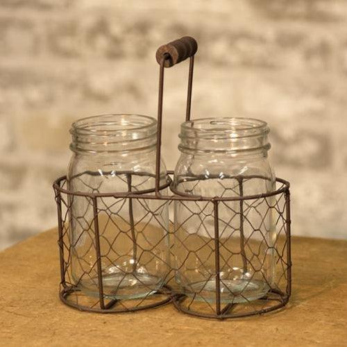 2 Glass Jars w Wire Carrier - The Fox Decor
