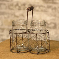 2 Glass Jars w Wire Carrier - The Fox Decor