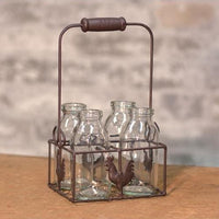 4 Bottles w Wire Rooster Carrier - The Fox Decor