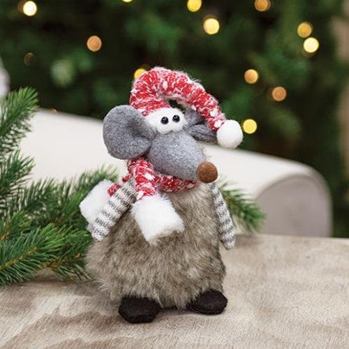 Plush Fur Standing Mouse w Santa Hat & Scarf - 2 Asstd - The Fox Decor