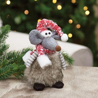 Plush Fur Standing Mouse w Santa Hat & Scarf - 2 Asstd - The Fox Decor