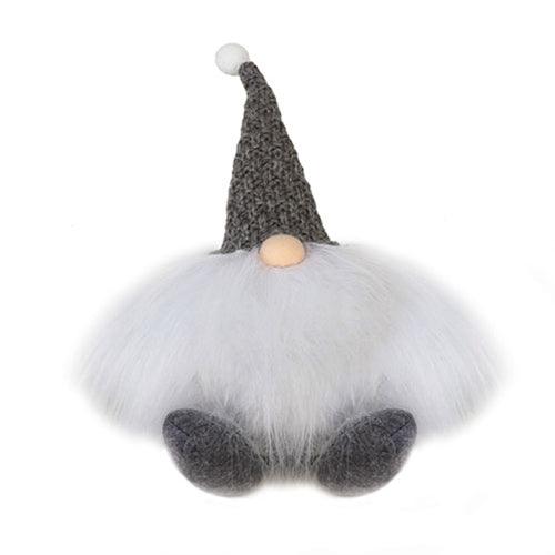 Sitting Round Gnome w Grey Hat - The Fox Decor