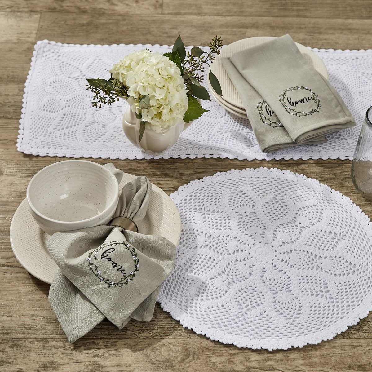 Kadia Lace Table Runner 60" L - White Park Designs - The Fox Decor