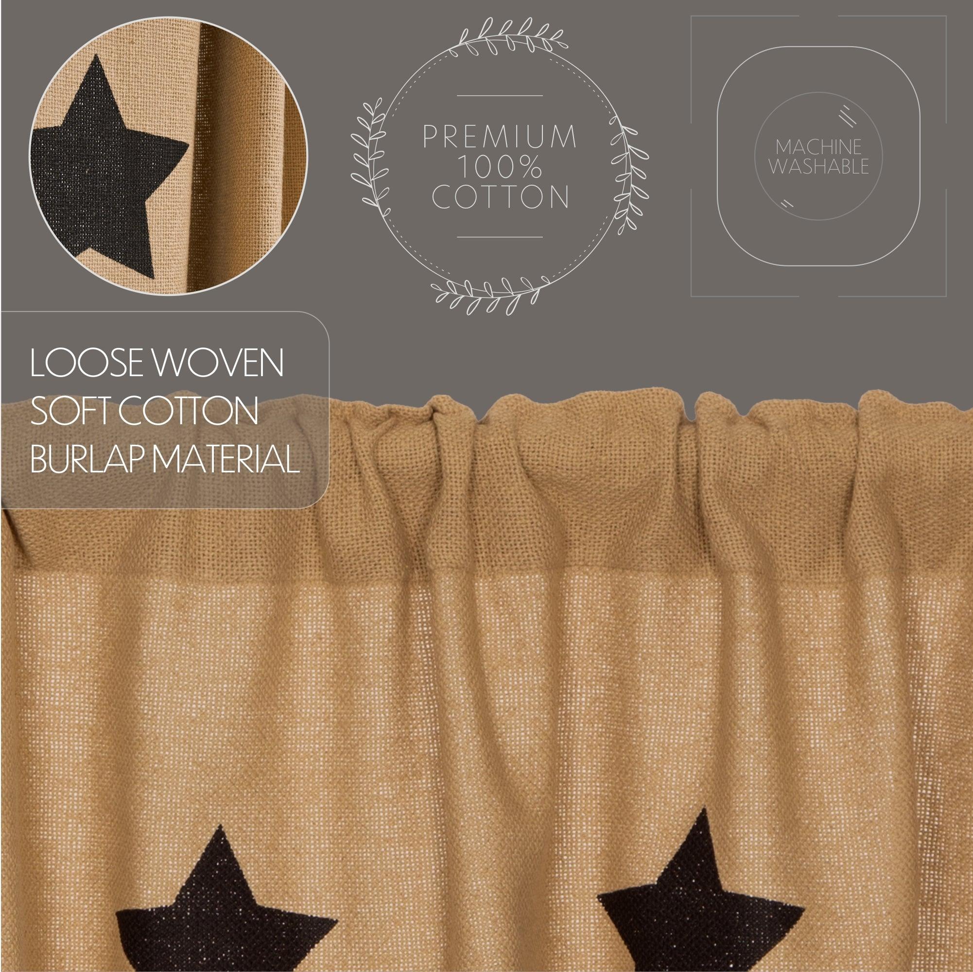Burlap w/Black Stencil Stars Prairie Swag Curtain Set of 2 36x36x18 VHC Brands - The Fox Decor