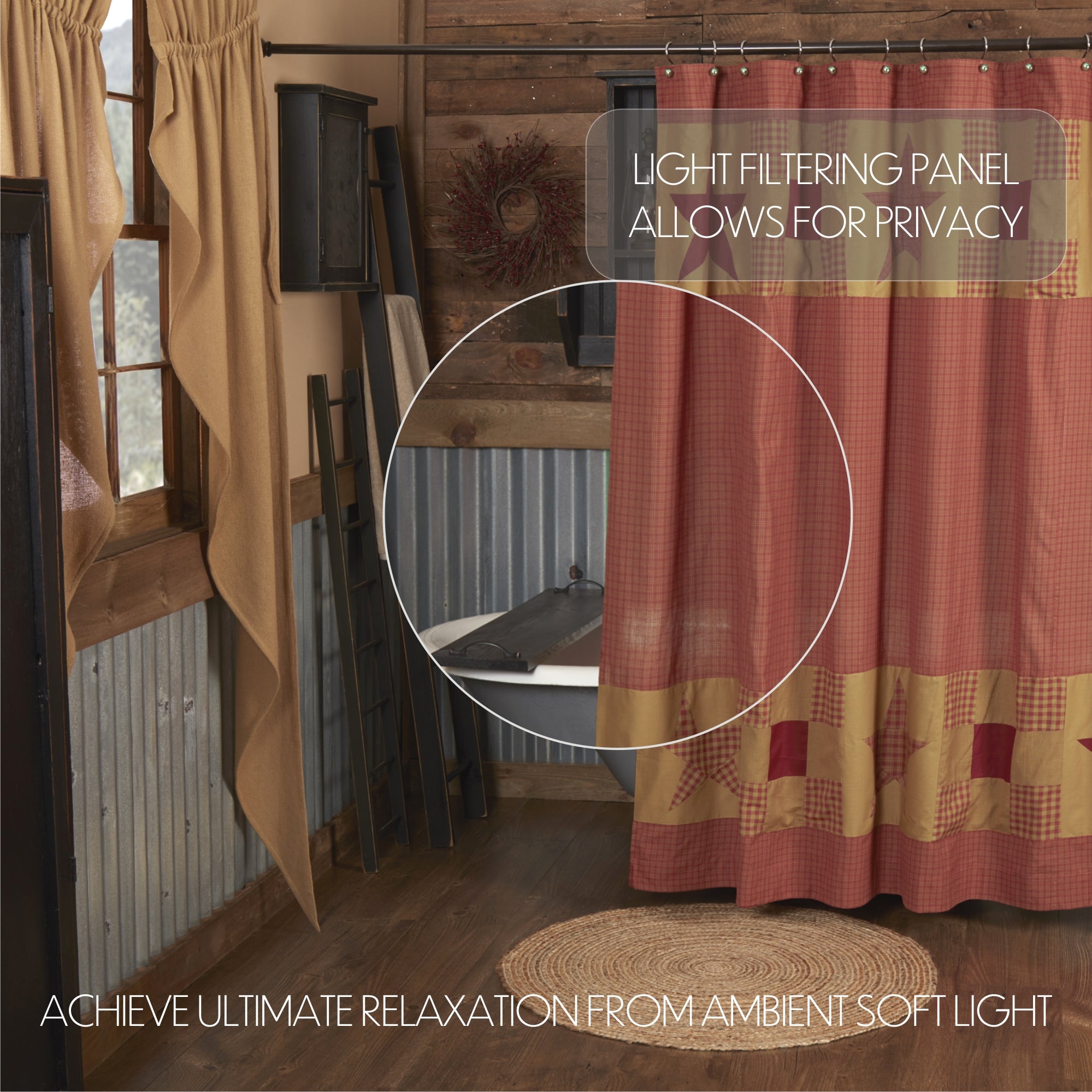 Ninepatch Star Shower Curtain w/ Patchwork Borders 72