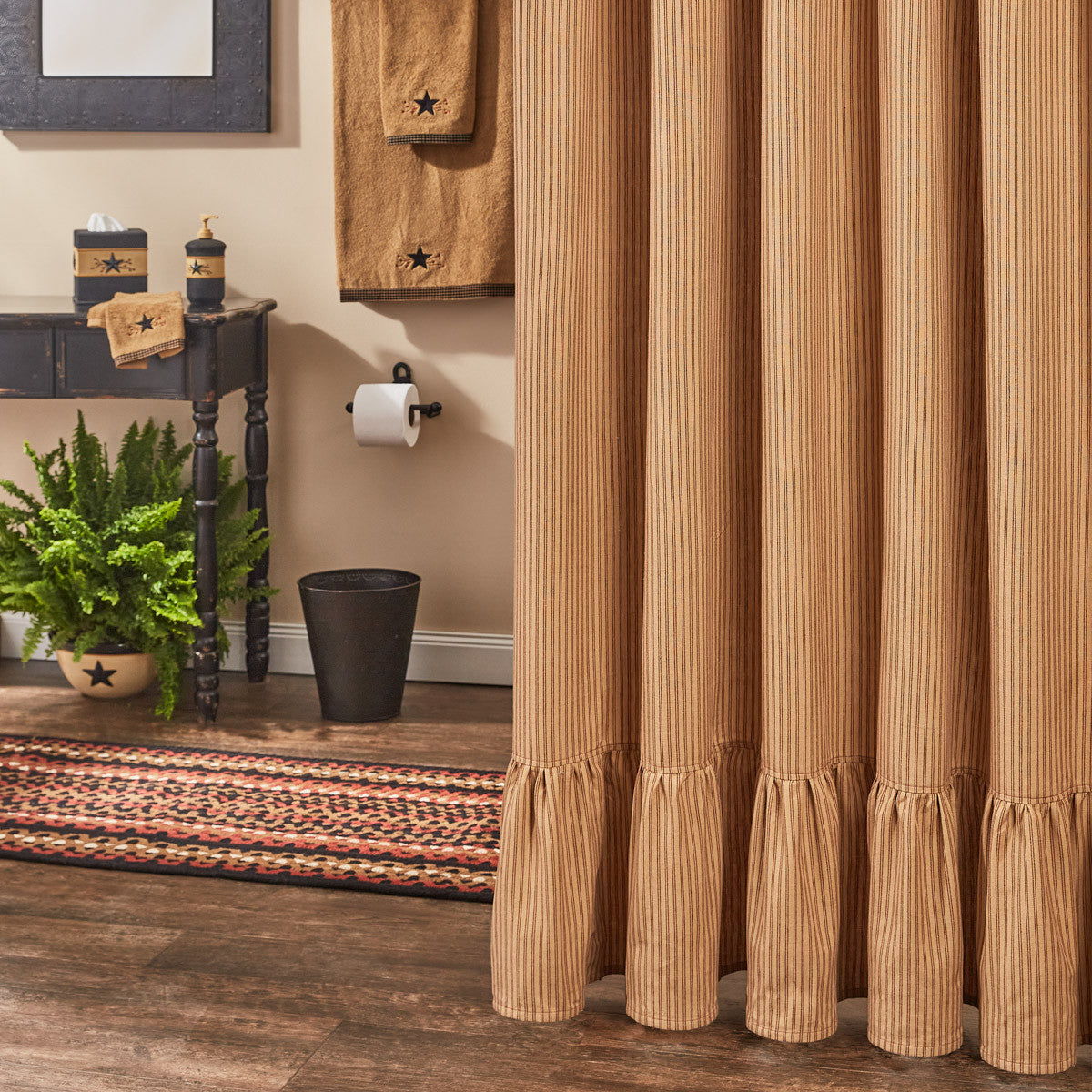 Sturbridge Ticking Ruffle Shower Curtain - Black 72