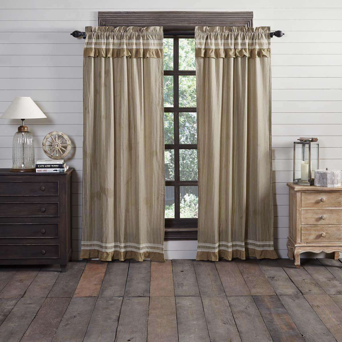 Kendra Stripe Creme, Coal Black Panel Country Curtain Set of 2 84"x40" - The Fox Decor