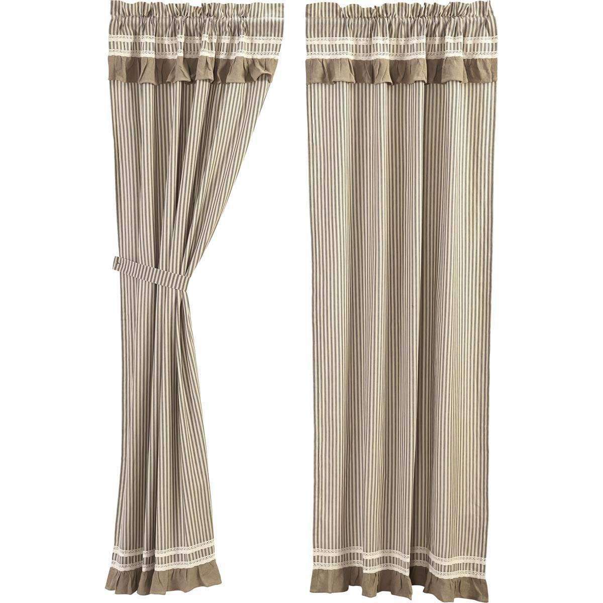 Kendra Stripe Creme, Coal Black Panel Country Curtain Set of 2 84"x40" - The Fox Decor