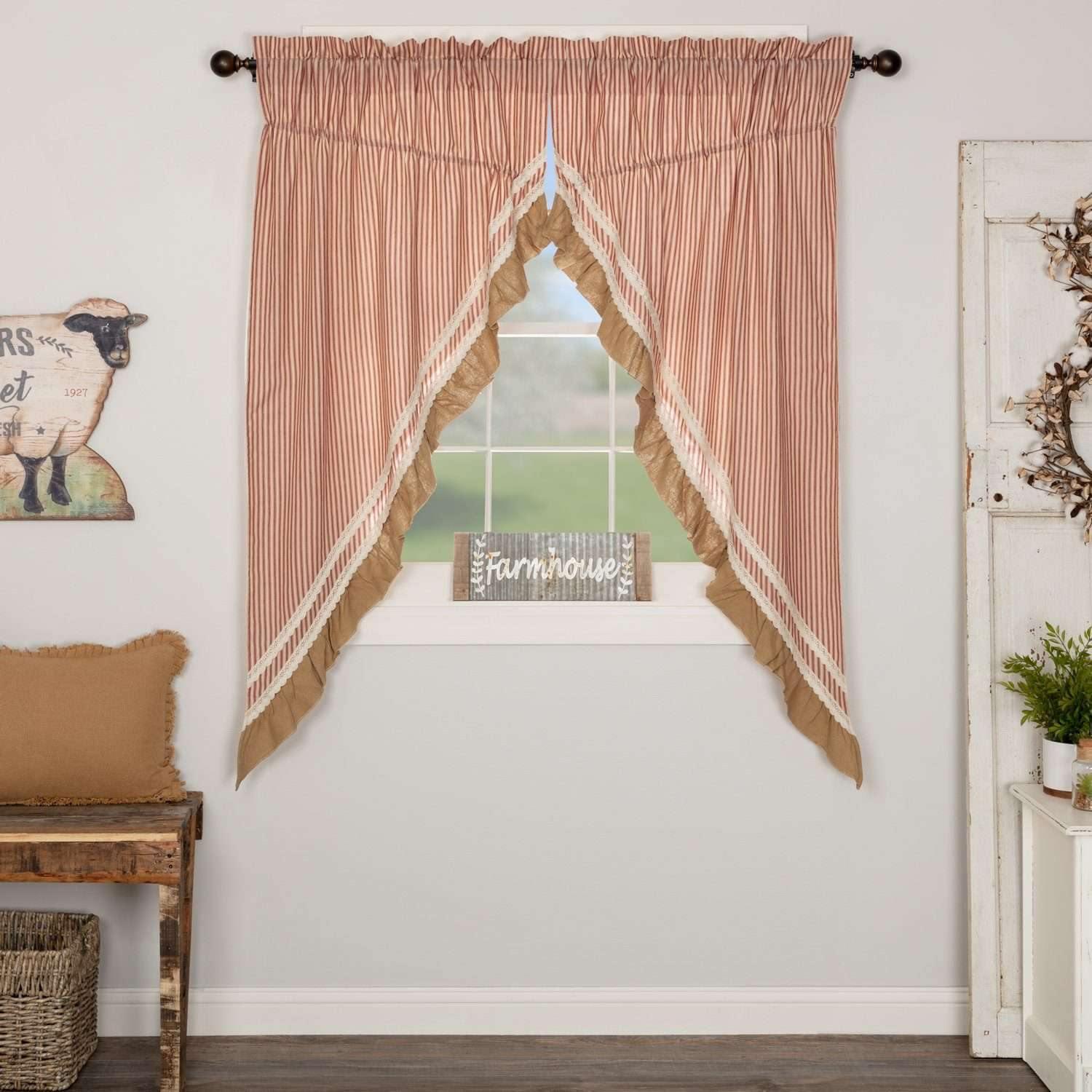 Kendra Stripe Red Prairie Short Panel Curtain Set of 2 63x36x18 - The Fox Decor