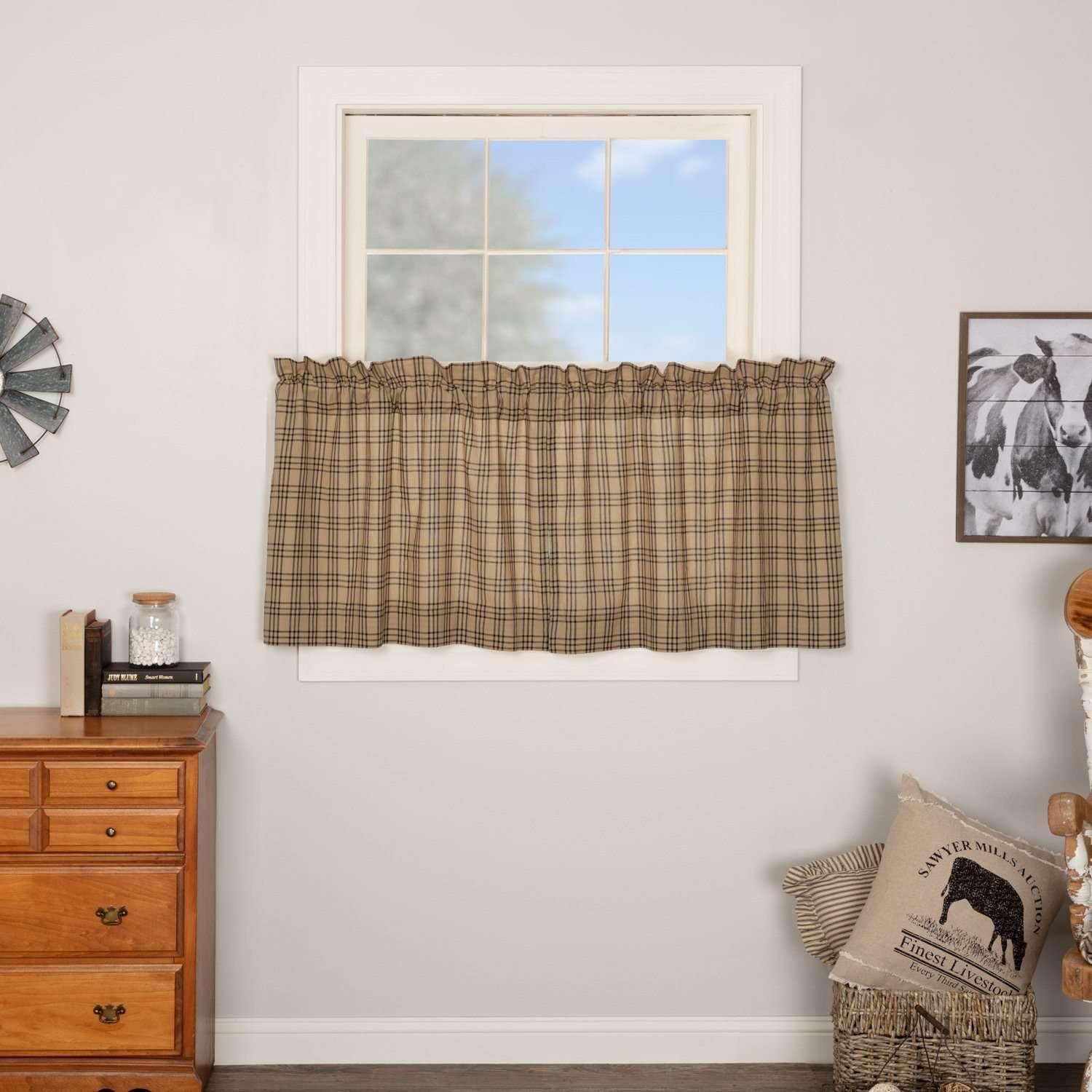 Sawyer Mill Charcoal Plaid Tier Curtain Set of 2 L24xW36 - The Fox Decor