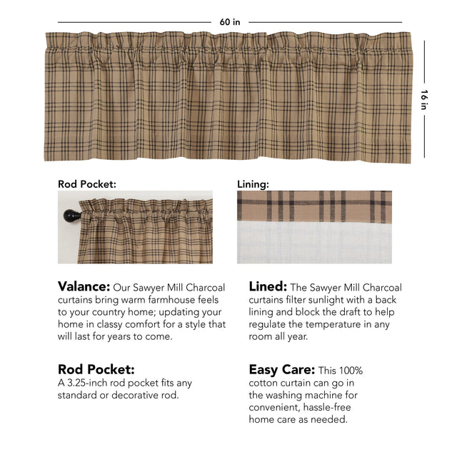 Sawyer Mill Charcoal Plaid Valance Curtain VHC Brands - The Fox Decor