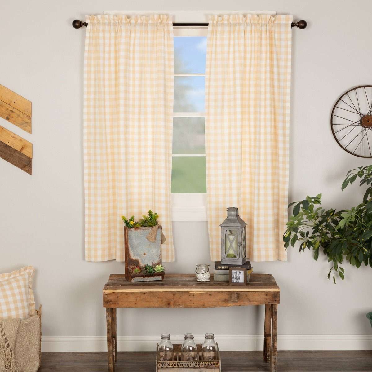 Annie Buffalo Tan Check Short Panel Curtain Set of 2 63