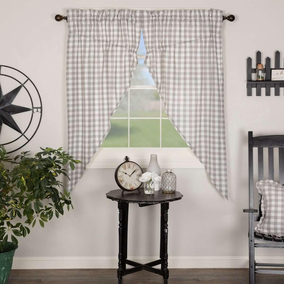 Annie Buffalo Grey Check Prairie Short Panel Set of 2 63x36x18 VHC Brands - The Fox Decor