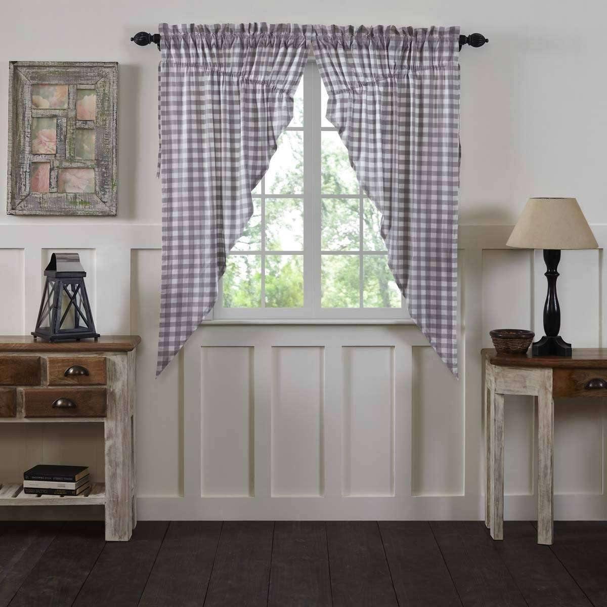 Annie Buffalo Grey Check Prairie Short Panel Set of 2 63x36x18 VHC Brands - The Fox Decor