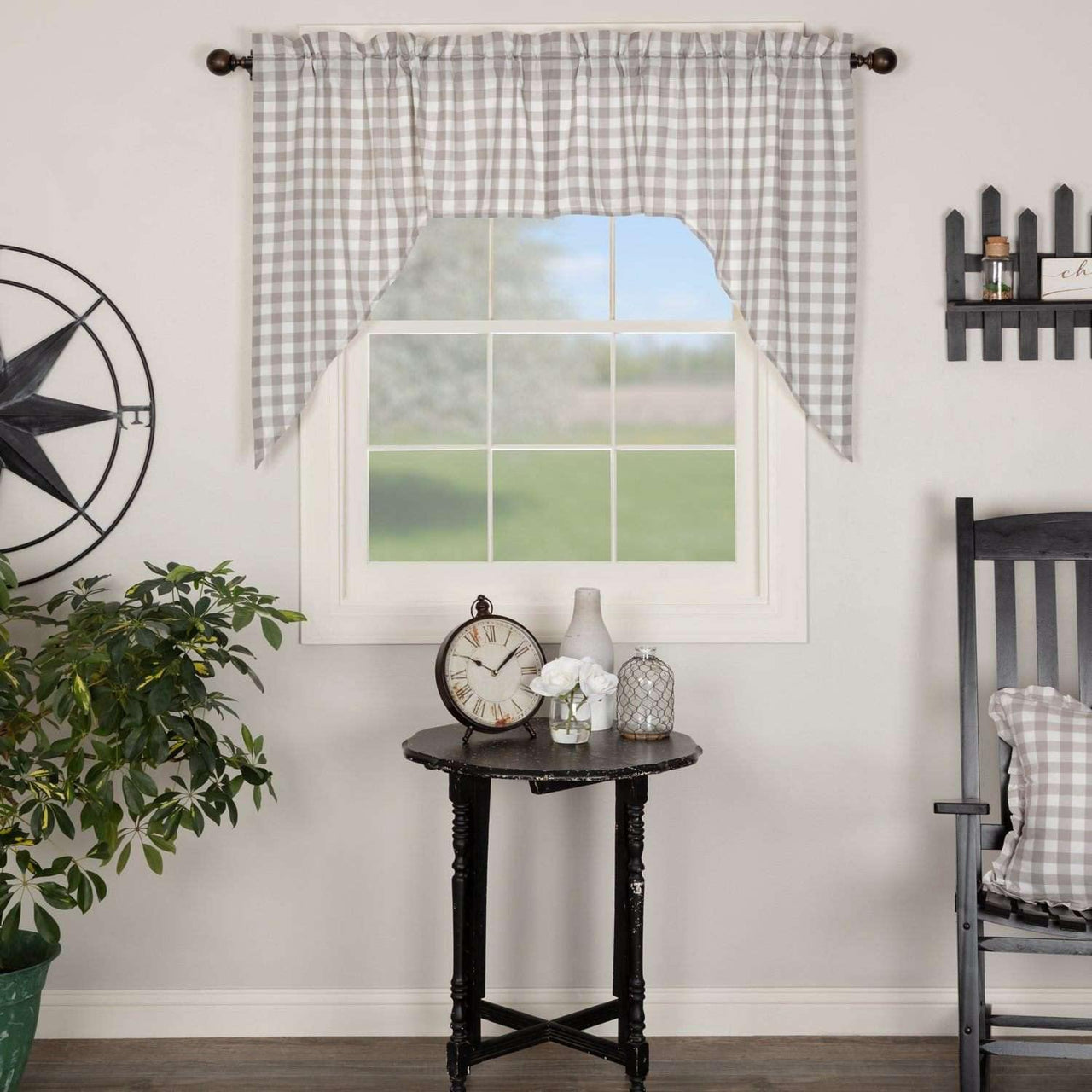 Annie Buffalo Grey Check Swag Curtain Set of 2 36x36x16 - The Fox Decor