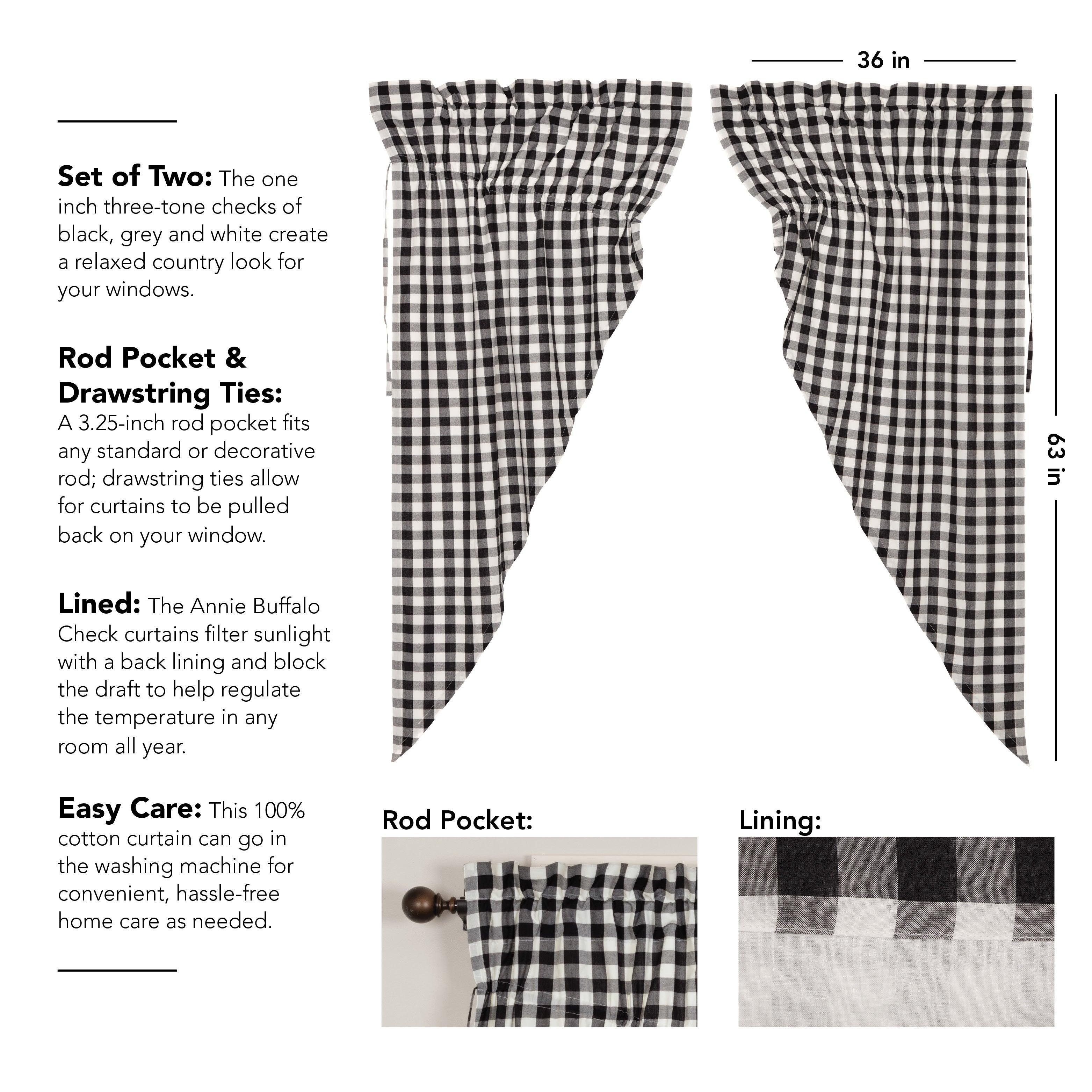 Annie Buffalo Black Check Prairie Short Panel Set of 2 63x36x18 VHC Brands - The Fox Decor