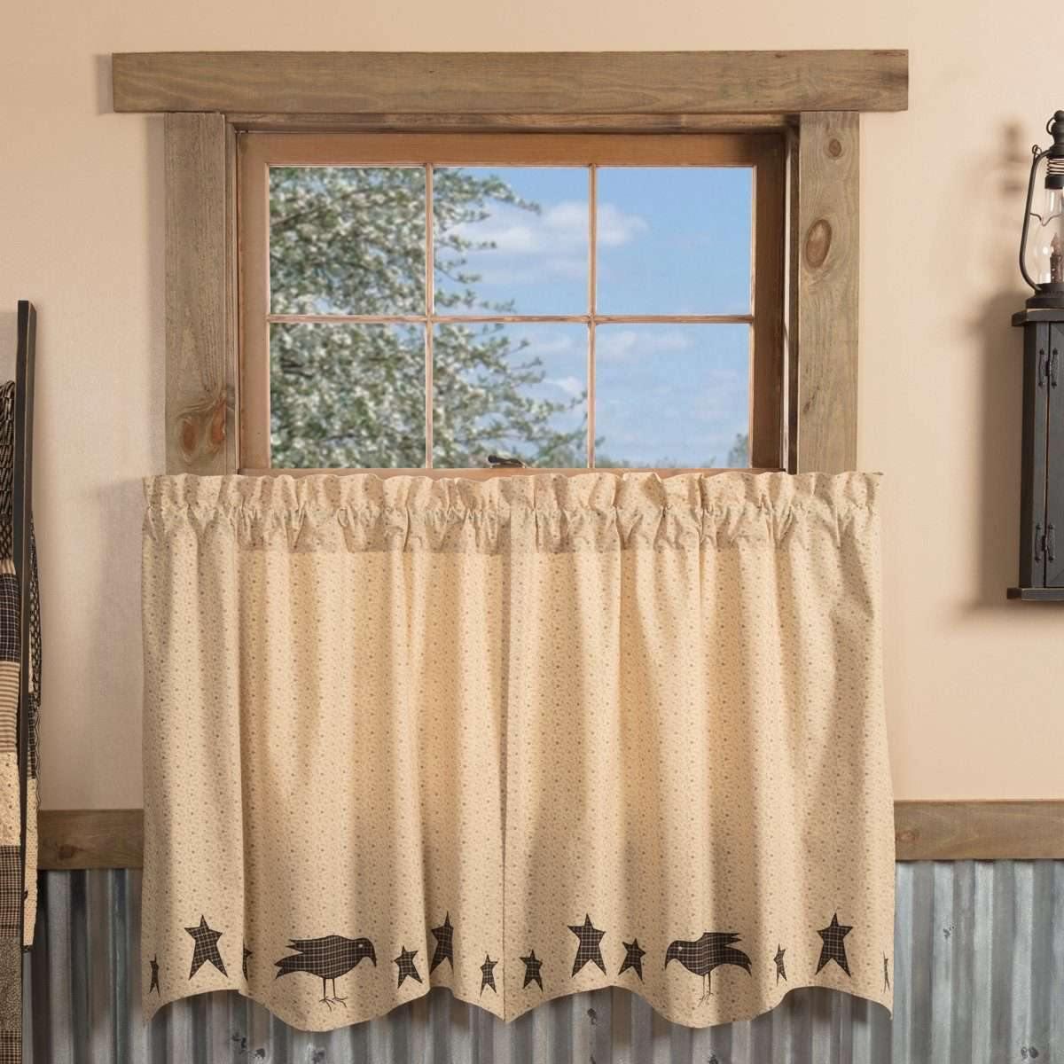 Kettle Grove Applique Crow and Star Tier Curtain Set of 2 L36xW36 - The Fox Decor