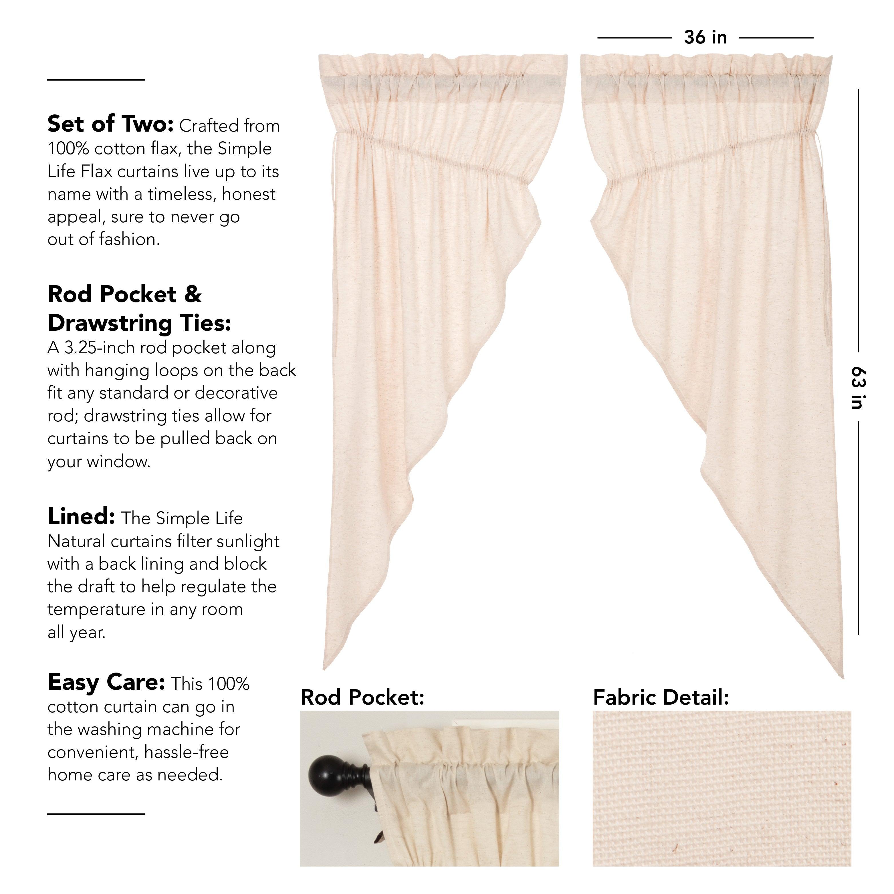 Simple Life Flax Natural Prairie Short Curtain Panel Set of 2 63x36x18 VHC Brands - The Fox Decor