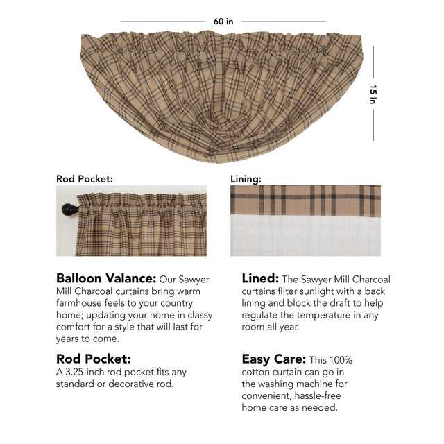 Sawyer Mill Charcoal Plaid Balloon Valance Curtain VHC Brands - The Fox Decor