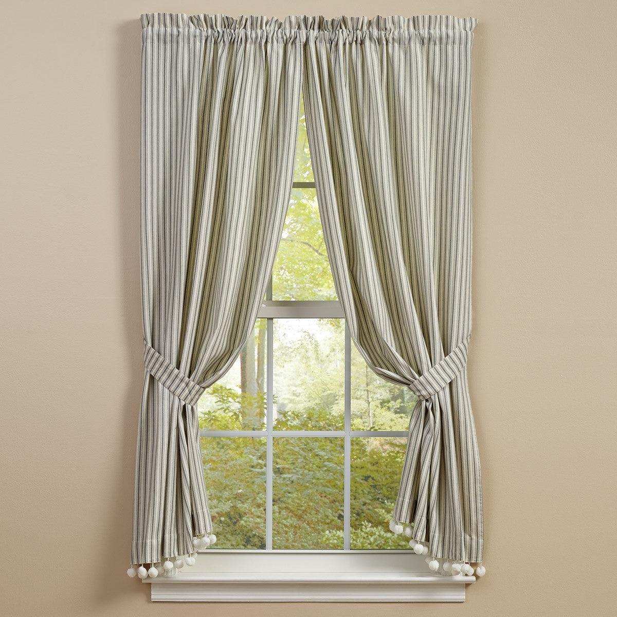 Ticking With Ball Fringe Panels - 72x63 Park Designs - The Fox Decor