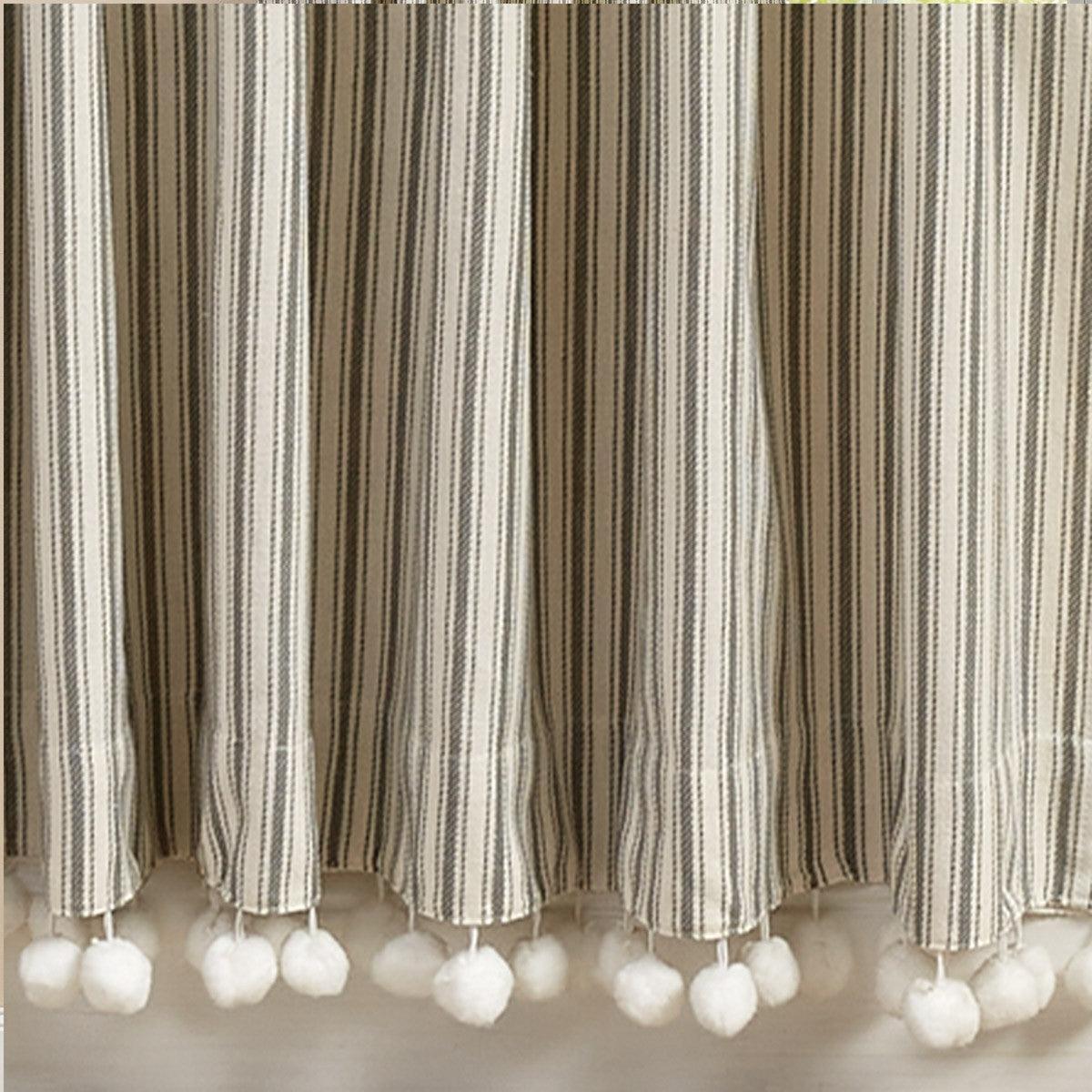 Ticking With Ball Fringe Single Panel - 56x84 - Park Designs - The Fox Decor
