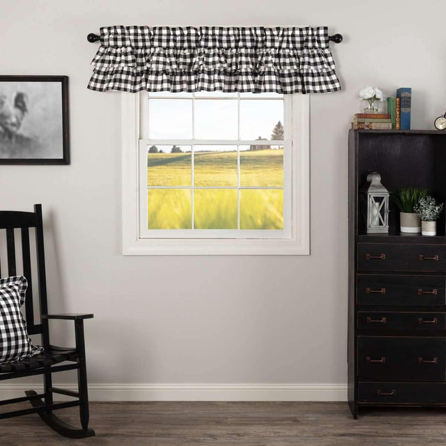 Annie Buffalo Black Check Ruffled Valance Curtain 16x72 VHC Brands - The Fox Decor