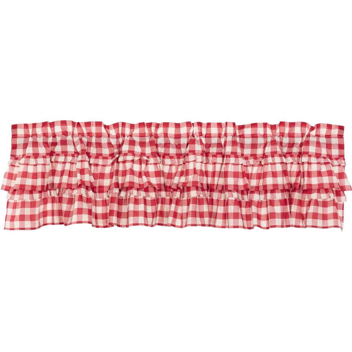 Annie Buffalo Red Check Ruffled Valance Curtain 16x72 VHC Brands - The Fox Decor