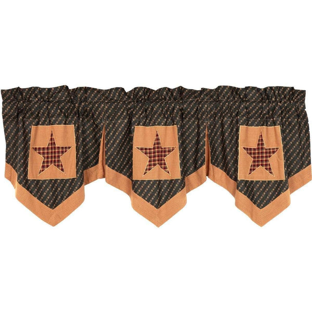 Patriotic Patch Star Block Valance Curtain Pleated Deep Red, Khaki, Navy VHC Brands - The Fox Decor