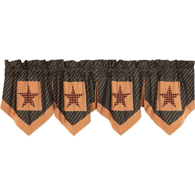 Patriotic Patch Star Block Valance Curtain Pleated Deep Red, Khaki, Navy VHC Brands - The Fox Decor