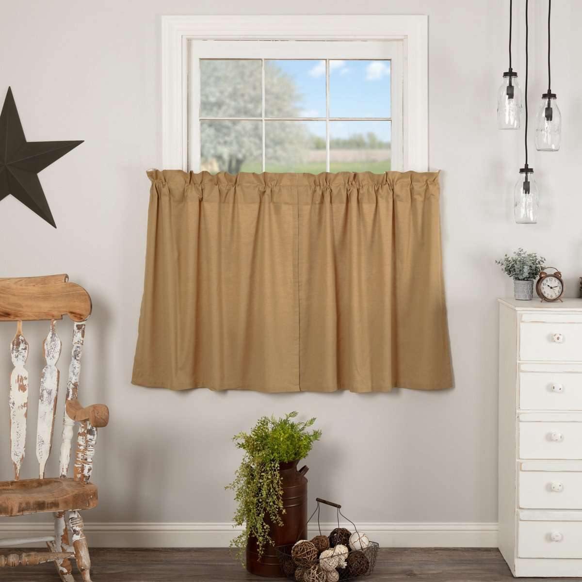 Simple Life Flax Khaki Tier Curtain Set of 2 L36xW36 VHC Brands - The Fox Decor