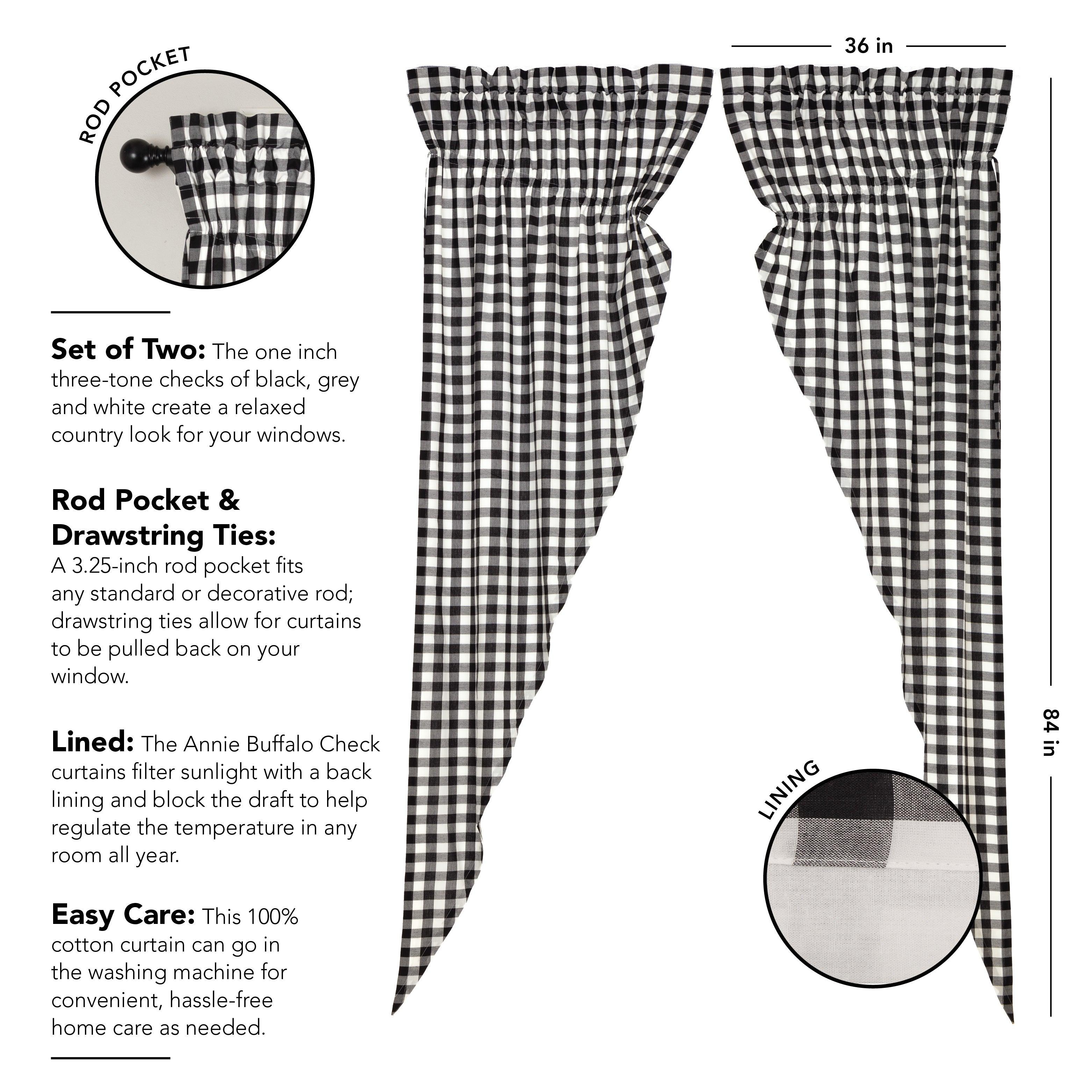 Annie Buffalo Black Check Prairie Long Panel Curtain Set of 2 VHC Brands - The Fox Decor