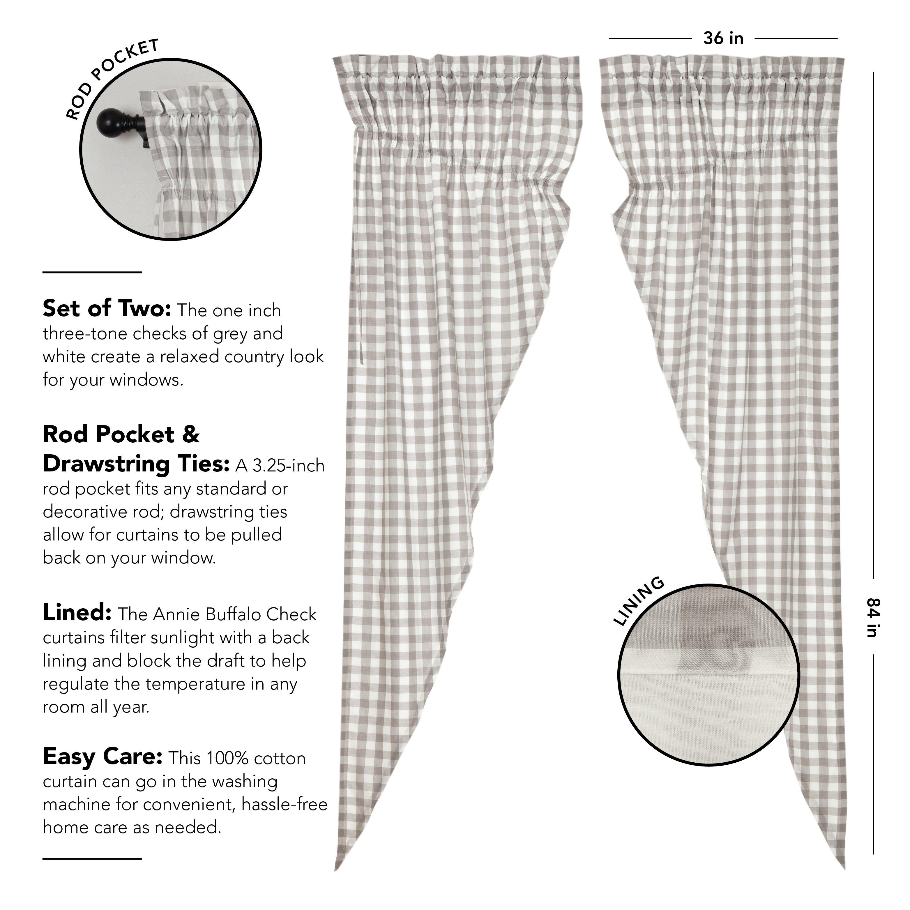Annie Buffalo Grey Check Prairie Long Panel Curtain Set of 2 - The Fox Decor