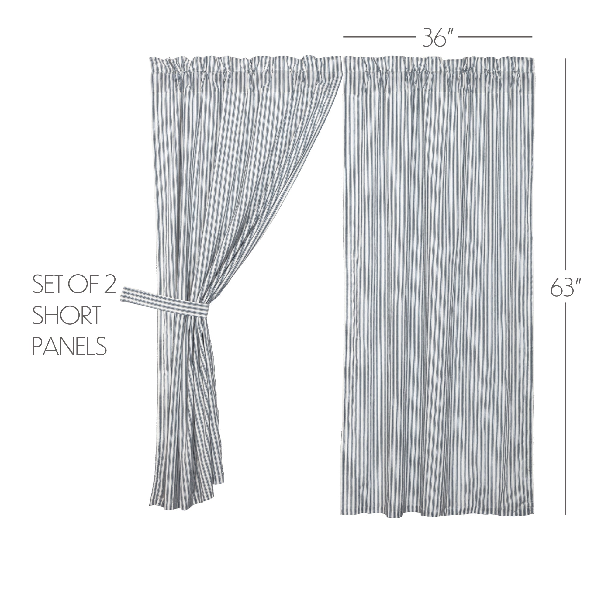 Sawyer Mill Blue Ticking Stripe Short Panel Curtain Set of 2 63