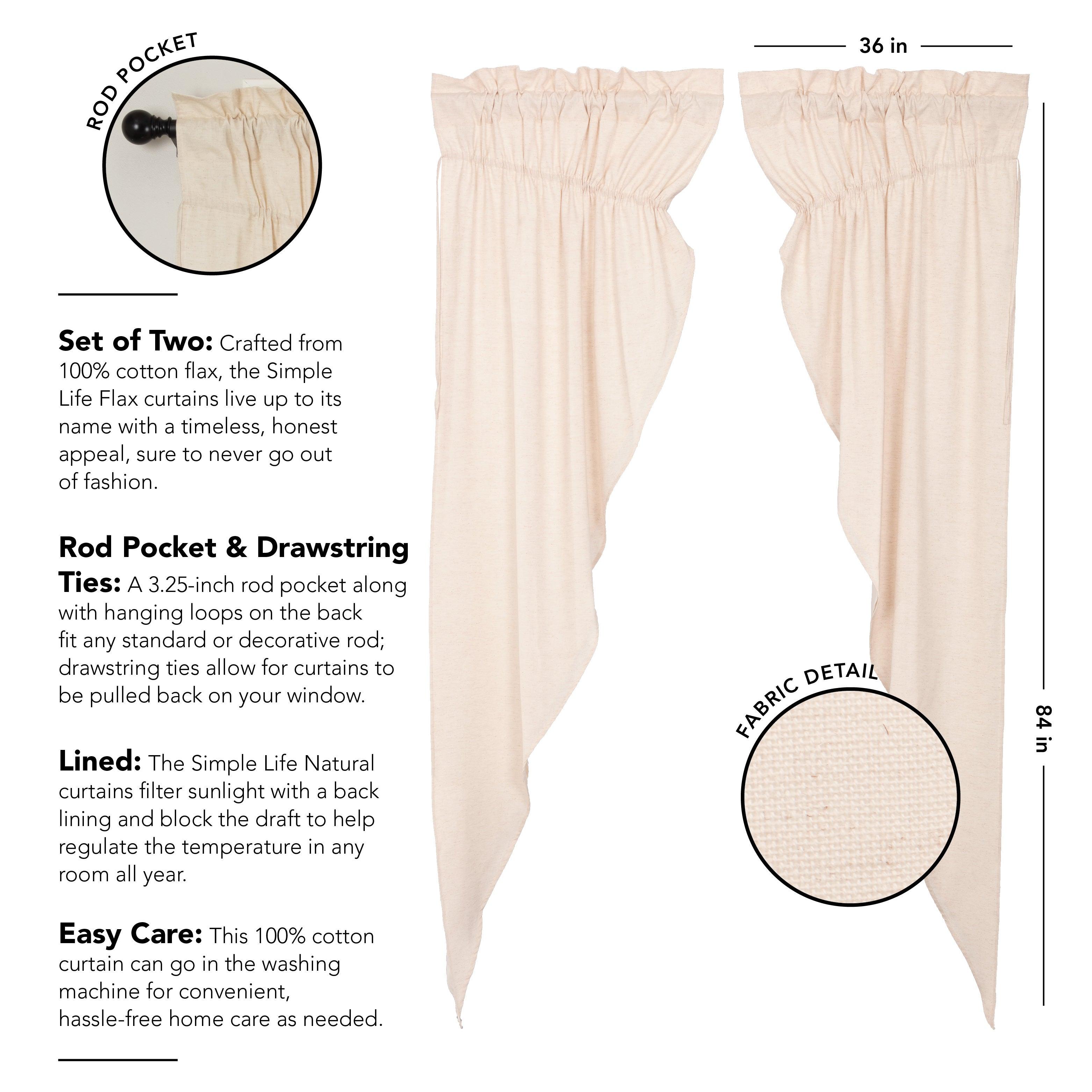 Simple Life Flax Natural Prairie Long Panel Curtain Set of 2 84x36x18 VHC Brands - The Fox Decor