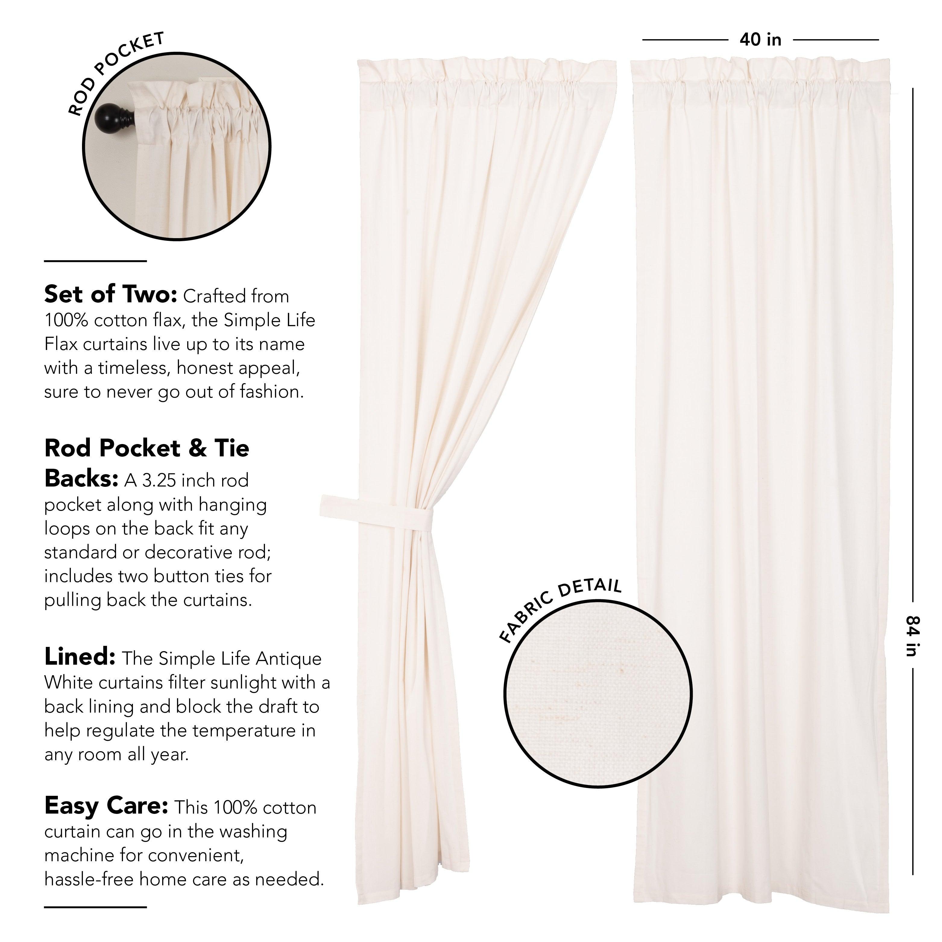 Simple Life Flax Antique White Panel Curtain Set of 2 84x40 VHC Brands - The Fox Decor