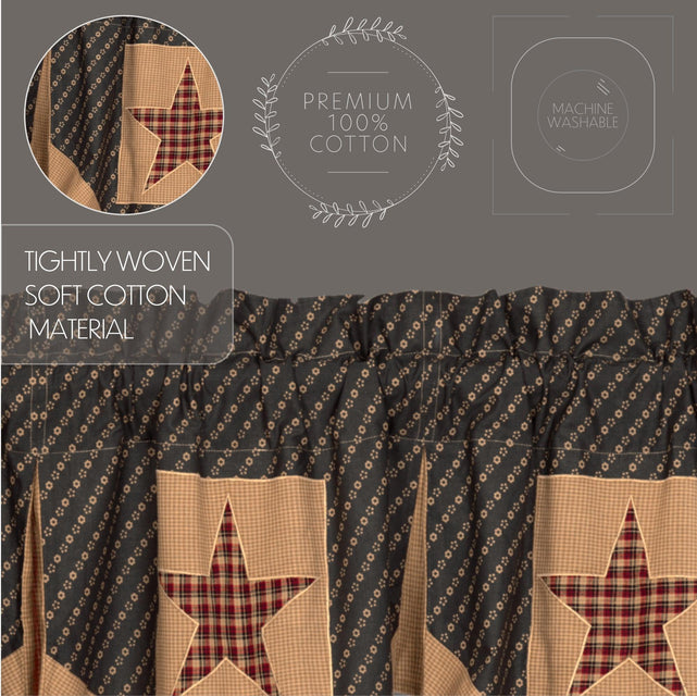 Patriotic Patch Star Block Valance Curtain Pleated Deep Red, Khaki, Navy VHC Brands - The Fox Decor