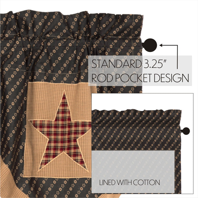 Patriotic Patch Star Block Valance Curtain Pleated Deep Red, Khaki, Navy VHC Brands - The Fox Decor